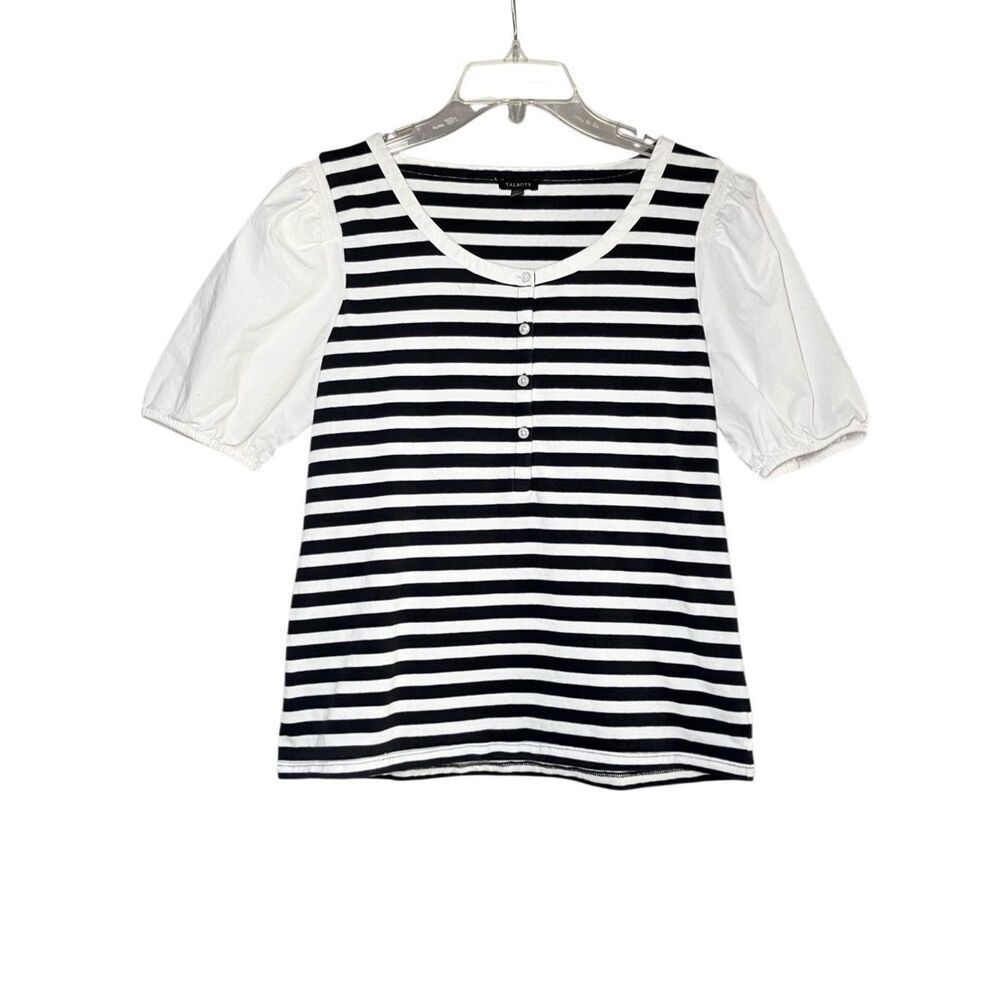 Talbots Striped Henley in Navy Blue/White Womens M